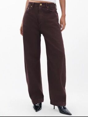 RAG & BONE Wide Leg High-Rise Jeans in Deep Chocolate Brown The Chase US 29